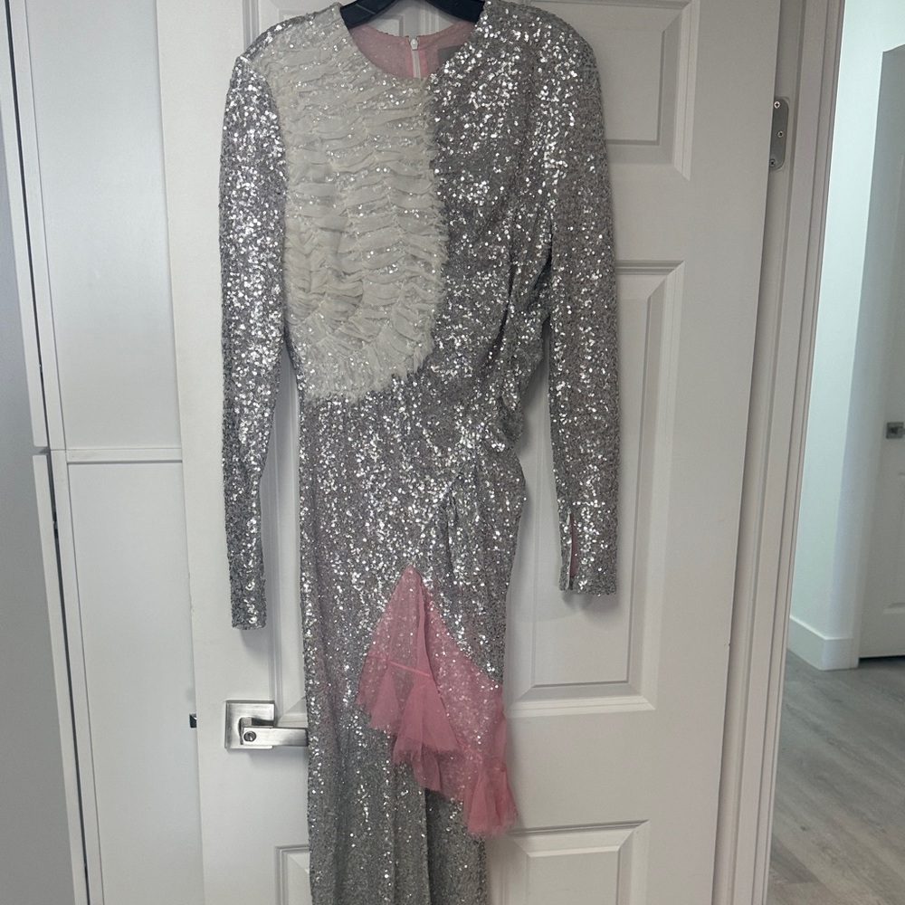 Preen by Thornton Bregazzi Silver and Pink Sequin Dress